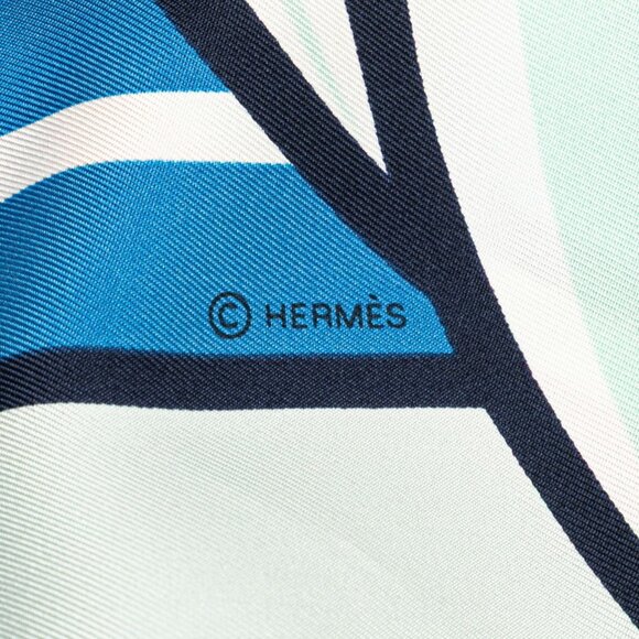 HERMES Blue Silk Scarf - Picture 5 of 7